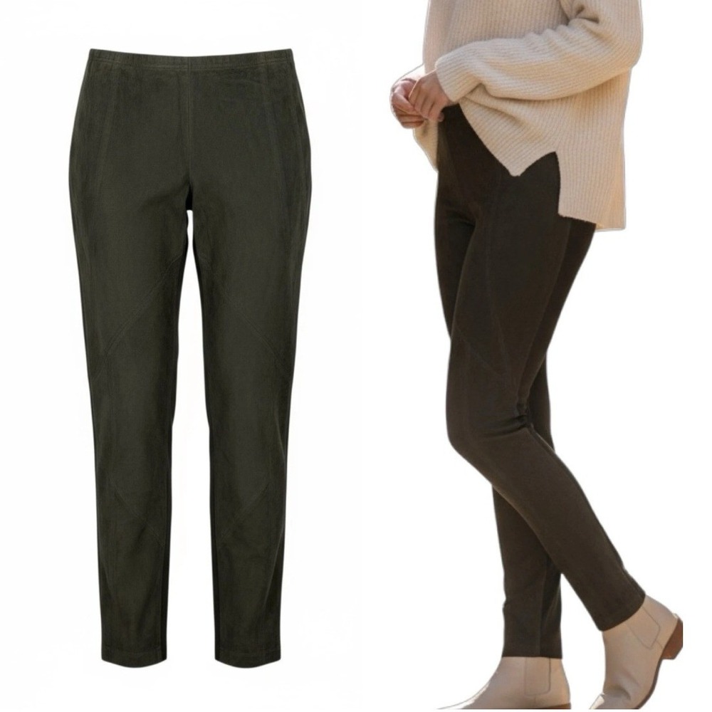 Lafayette 148 Leather Front Leggings Women M Black Quiet Luxury Sleek